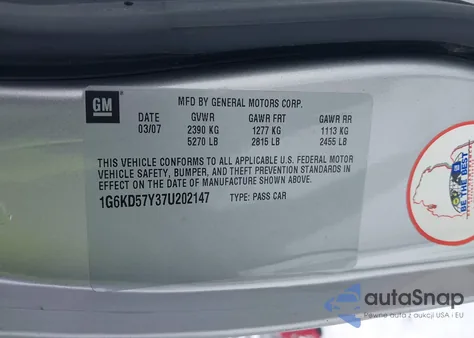 2007 Cadillac Dts Luxury Ii z USA, uszkodzony, nr VIN 1G6KD57Y37U202147